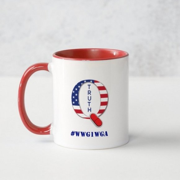 Q Patriotic American Flag Red Pill Mug WWG1WGA - Picture 1 of 2